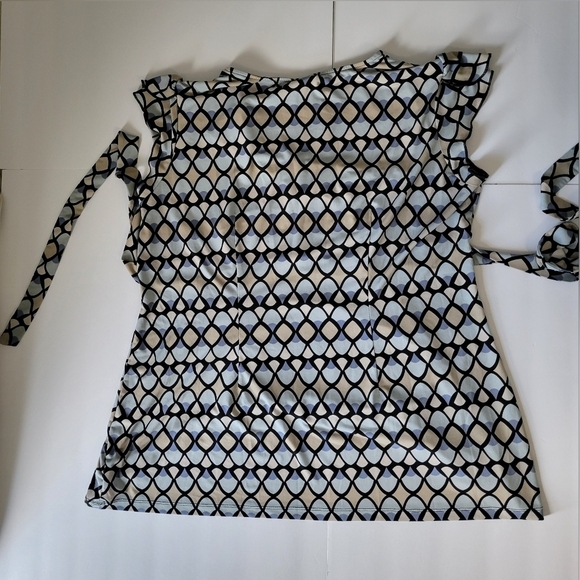 Oh Baby Blue Geometric Patterned Wrap V Neck Office Wear Maternity Top - Picture 2 of 8